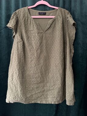 Lane Bryant Olive Eyelet Short Sleeve Tunic